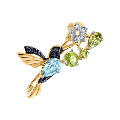 Brosche aus Gelbgold 585 mit Topas, Chrysolith und Zirkonia