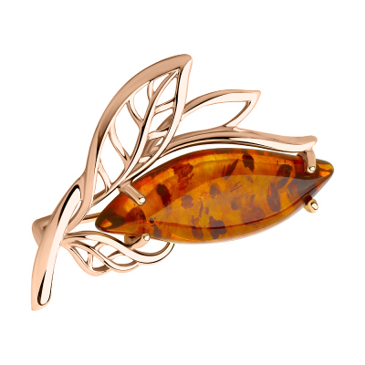 Rotgold 585 Brosche mit Bernstein