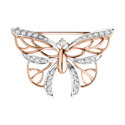 Rotgold 585 Brosche mit Zirkonia