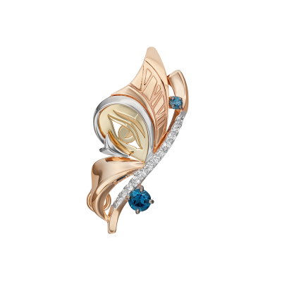 Rotgold 585 Brosche mit Zirkonia und Topas