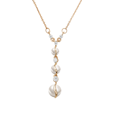 Collier aus Rotgold 585 mit Zirkonia und Perle