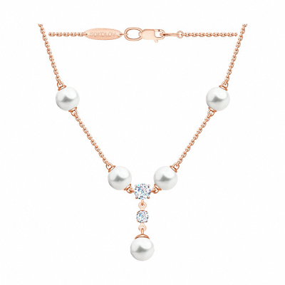 Collier aus Rotgold 585 mit Zirkonia und Perle