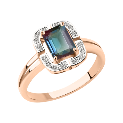 Damenring aus Rotgold 585 mit Alexandrit und Brillant