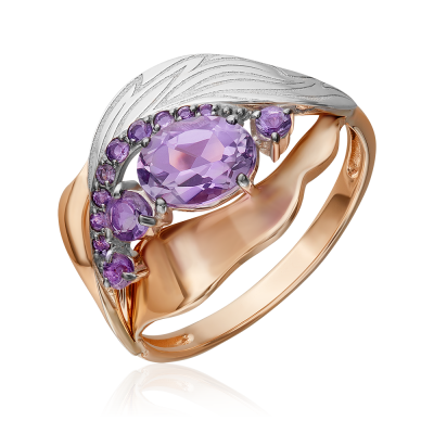 Rotgold 585 Damenring mit Amethyst