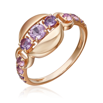 Rotgold 585 Damenring mit Amethyst