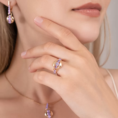 Rotgold 585 Damenring mit Amethyst