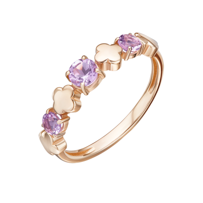 Rotgold 585 Damenring mit Amethyst