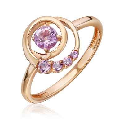 Rotgold 585 Damenring mit Amethyst