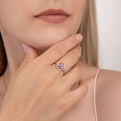 Rotgold 585 Damenring mit Amethyst