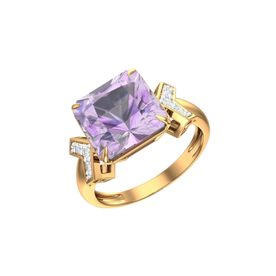 Rotgold 585 Damenring mit Amethyst und Zirkonia