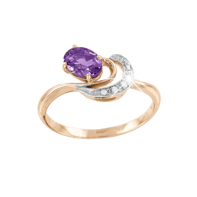 Rotgold 585 Damenring mit Amethyst und Zirkonia