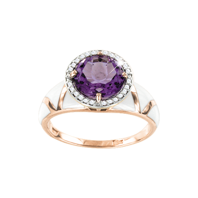 Rotgold 585 Damenring mit Amethyst und Zirkonia