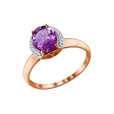 Rotgold 585 Damenring mit Amethyst und Zirkonia