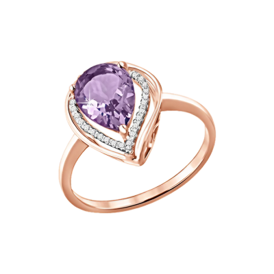 Rotgold 585 Damenring mit Amethyst und Zirkonia