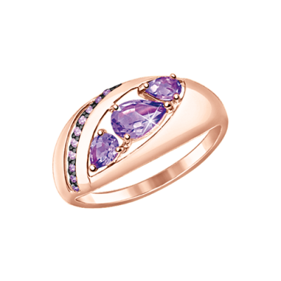 Rotgold 585 Damenring mit Amethyst und Zirkonia