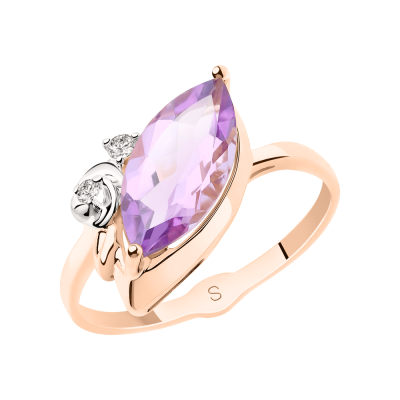 Rotgold 585 Damenring mit Amethyst und Zirkonia