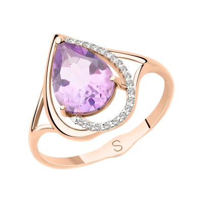 Rotgold 585 Damenring mit Amethyst und Zirkonia