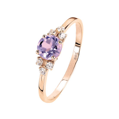 Rotgold 585 Damenring mit Amethyst und Zirkonia