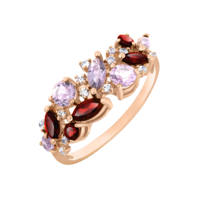 Rotgold 585 Damenring mit Amethyst und Zirkonia