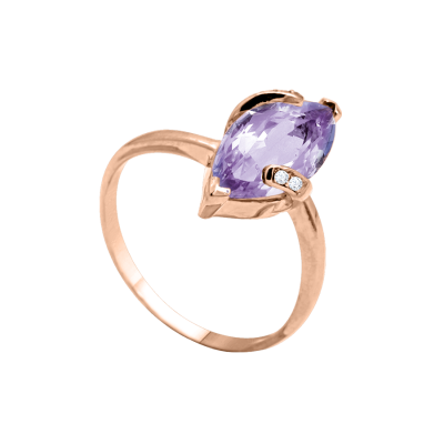 Rotgold 585 Damenring mit Amethyst und Zirkonia