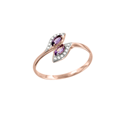Rotgold 585 Damenring mit Amethyst und Zirkonia