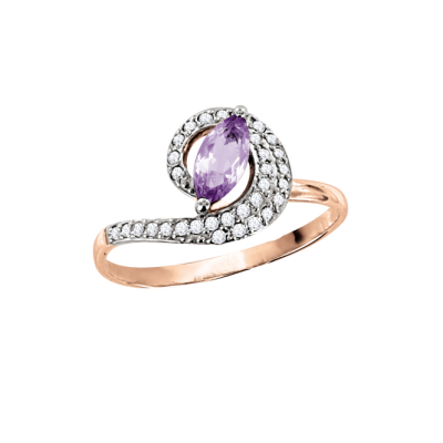 Rotgold 585 Damenring mit Amethyst und Zirkonia