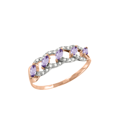 Rotgold 585 Damenring mit Amethyst und Zirkonia