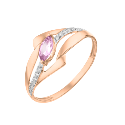 Rotgold 585 Damenring mit Amethyst und Zirkonia