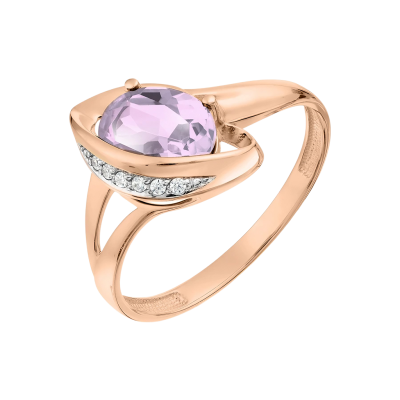 Rotgold 585 Damenring mit Amethyst und Zirkonia