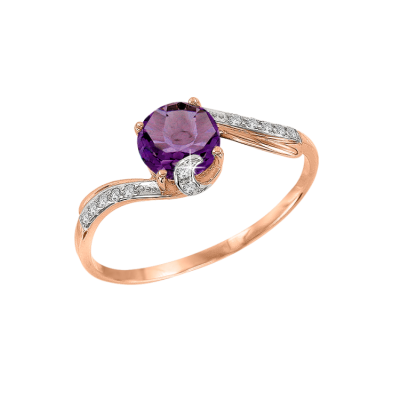 Rotgold 585 Damenring mit Amethyst und Zirkonia