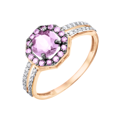 Rotgold 585 Damenring mit Amethyst und Zirkonia