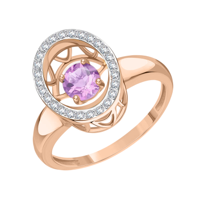 Rotgold 585 Damenring mit Amethyst und Zirkonia