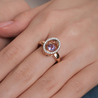 Rotgold 585 Damenring mit Amethyst und Zirkonia