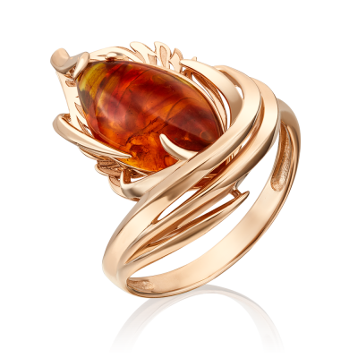 Damenring aus Rotgold 585 mit Bernstein