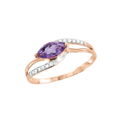 Rotgold 585 Damenring mit Brillant und Amethyst