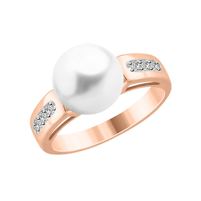 Damenring aus Rotgold 585 mit Brillant und Perle