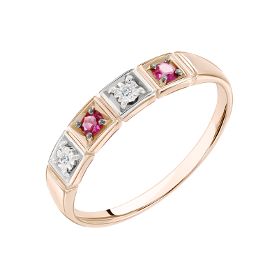 Damenring aus Rotgold 585 mit Brillant und Rubin