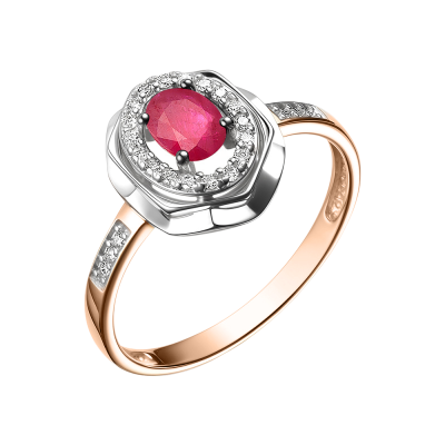 Damenring aus Rotgold 585 mit Brillant und Rubin