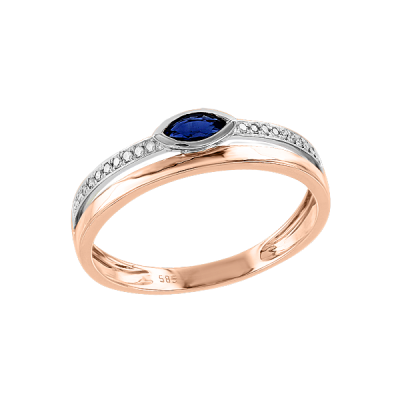 Damenring aus Rotgold 585 mit Brillant und Saphir