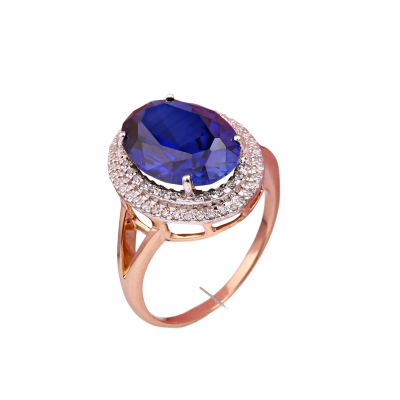 Damenring aus Rotgold 585 mit Brillant und Saphir