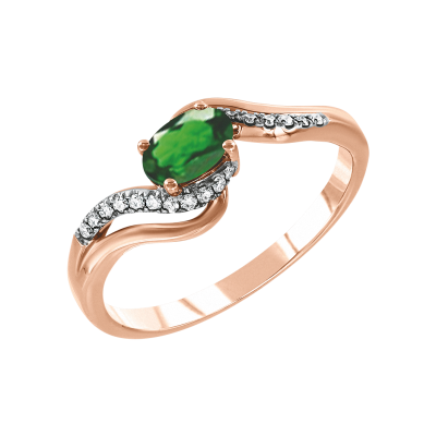 Damenring aus Rotgold 585 mit Brillant und Smaragd