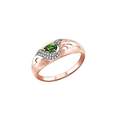 Damenring aus Rotgold 585 mit Brillant und Smaragd