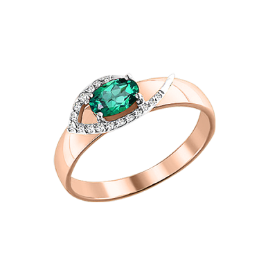 Damenring aus Rotgold 585 mit Brillant und Smaragd