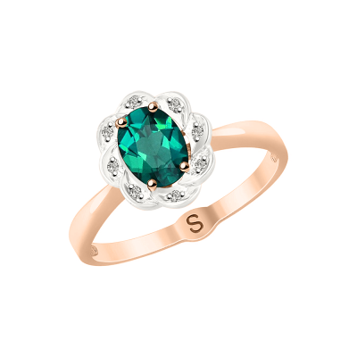 Damenring aus Rotgold 585 mit Brillant und Smaragd