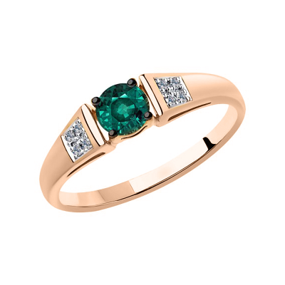 Damenring aus Rotgold 585 mit Brillant und Smaragd