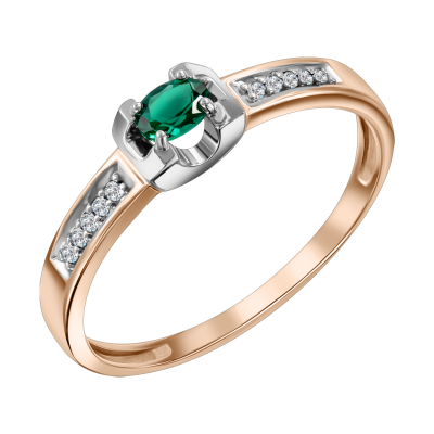 Damenring aus Rotgold 585 mit Brillant und Smaragd