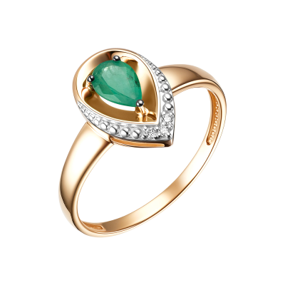 Damenring aus Rotgold 585 mit Brillant und Smaragd