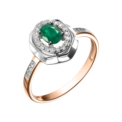 Damenring aus Rotgold 585 mit Brillant und Smaragd