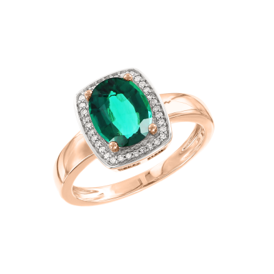 Damenring aus Rotgold 585 mit Brillant und Smaragd