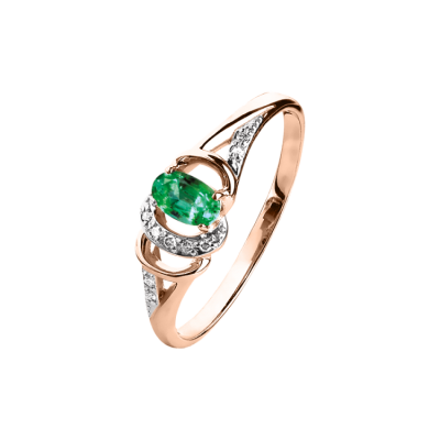 Damenring aus Rotgold 585 mit Brillant und Smaragd